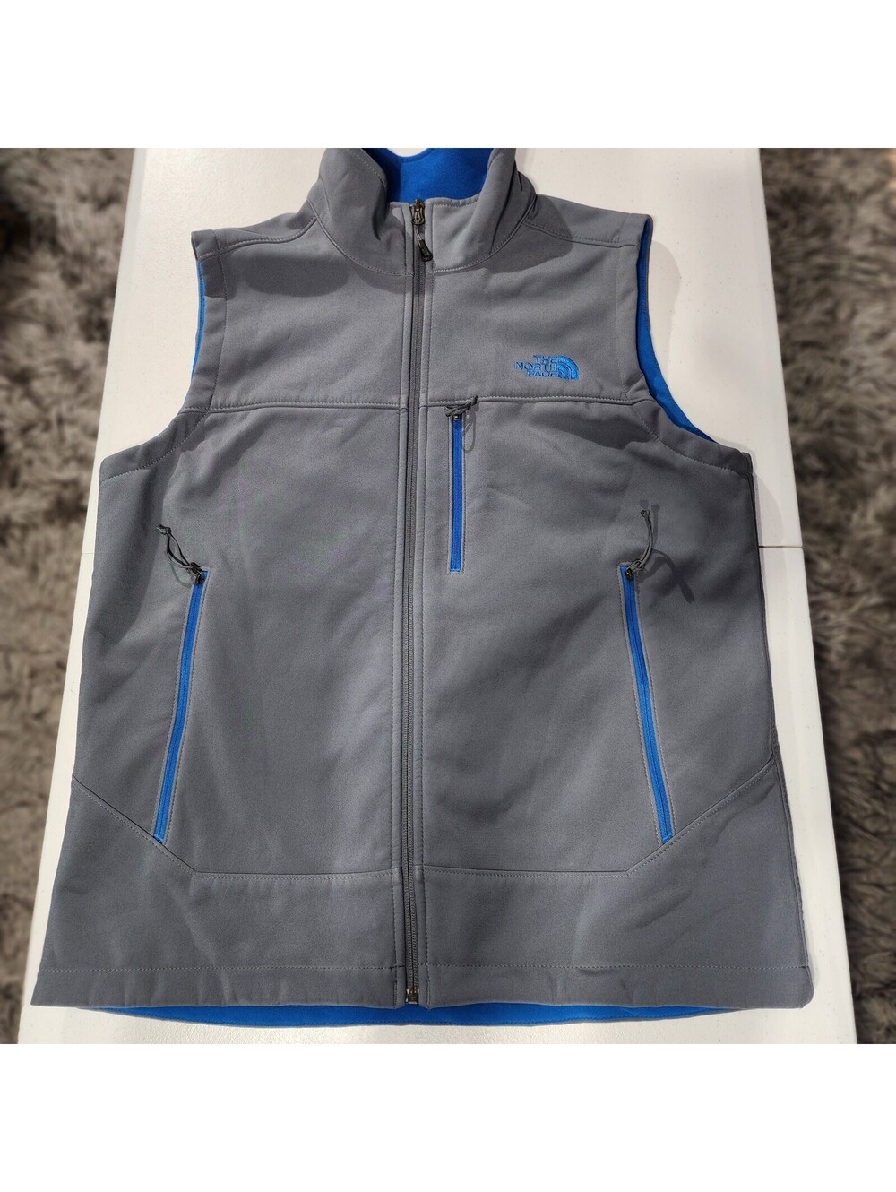 The North Face Gray Blue Stand-Up Collar Zip Vest Men's M Casual Fall Winter
